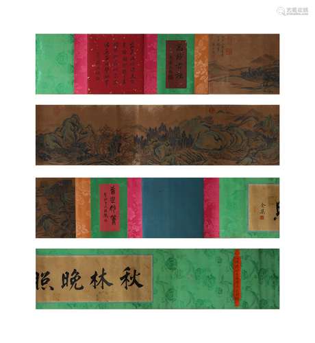 A LANDSCAPE PAINTING SILK SCROLL DONG BANGDA MARK