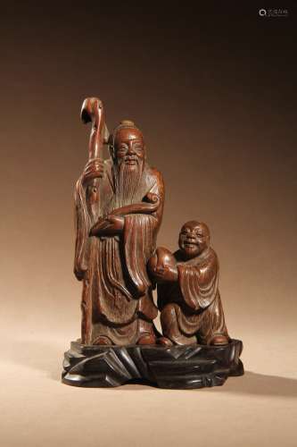 A  BAMBOO FIGURE OF MAN AND KID,QING DYNASTY