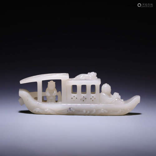 A CARVED WHITE JADE BOAT,QING DYNASTY