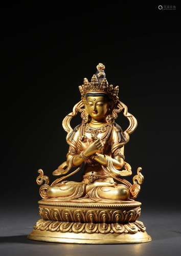 A GILT BRASS FIGURE OF VAJRASATTVA,QIANLONG PERIOD