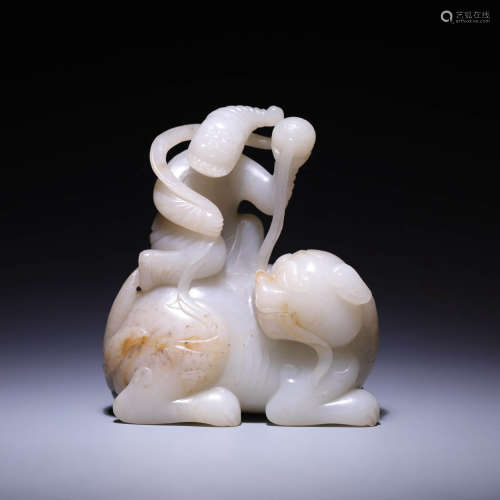 A WHITE JADE ‘MAN AND BEAST’GROUP,QING DYNASTY
