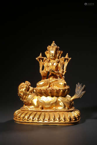 A GILT-BRONZE FIGURE OF MANJUSHRI,QING DYNASTY