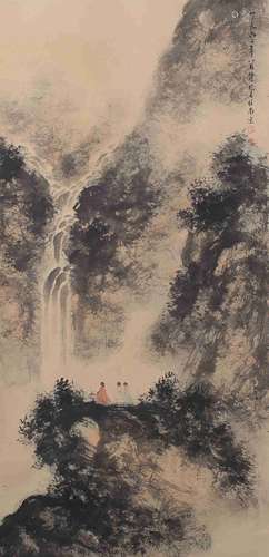 A LANDSCAPE PAINTING 
PAPER SCROLL
FU BAOSHI MARK