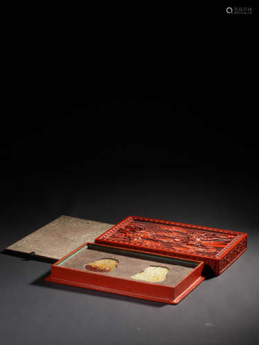 A CARVED CINNABAR LACQUER RECTANGLAR BOX AND COVER,QING DYNA...