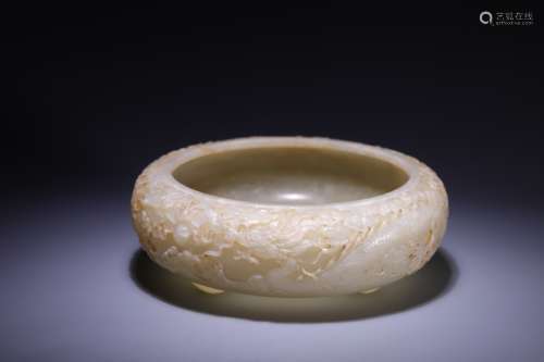 A WHITE JADE‘TWO DRAGONS’WASHER,QING DYNASTY