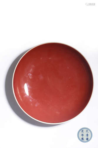 A SACRIFICIAL-RED-GLAZED DISH,MARK AND PERIOD OF YONGZHENG