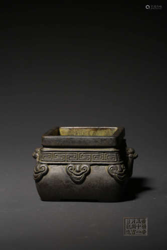 A BRONZE CENSER WITH TWO LION HANDLES,CHONGZHEN MARK,QING DY...