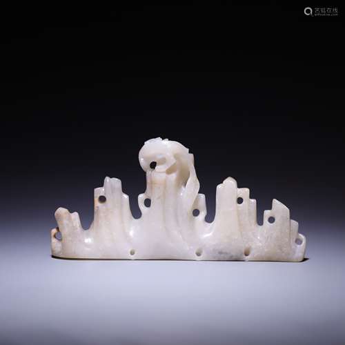 A CARVED WHITE JADE BRUSHREST,QING DYNASTY