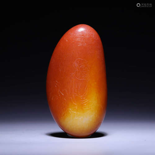 A CARVED WHITE AND RUSSET JADE‘LUOHAN AND POEM’GROUP,QING DY...