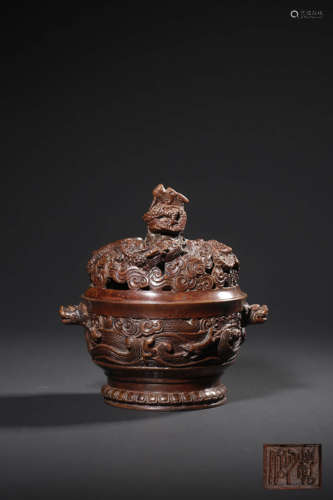 A BRONZE ‘DRAGON’CENSER AND COVER,QING DYNASTY