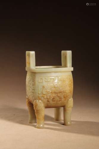 A WHITE JADE‘TAOTIE’CENSER,QING DYNASTY