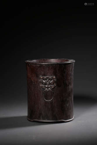 A CARVED ROSEWOOD BRUSHPOT,REPUBLIC PERIOD