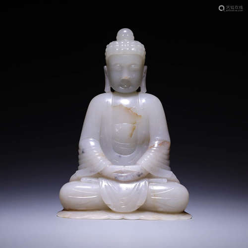 A WHITE JADE FIGURE OF TATHAGATA,QING DYNASTY