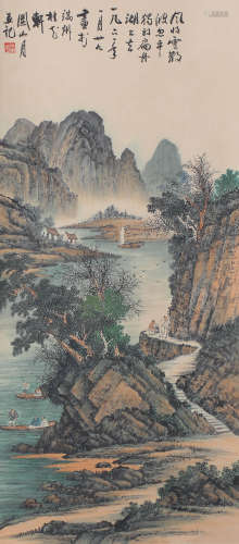 A LANDSCAPE PAINTING 
PAPER SCROLL
GUAN SHANYUE MARK