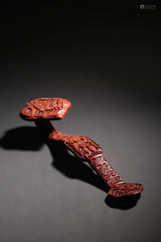 A CARVED CINNABAR LACQUER RUYI SCEPTER,QING DYNASTY