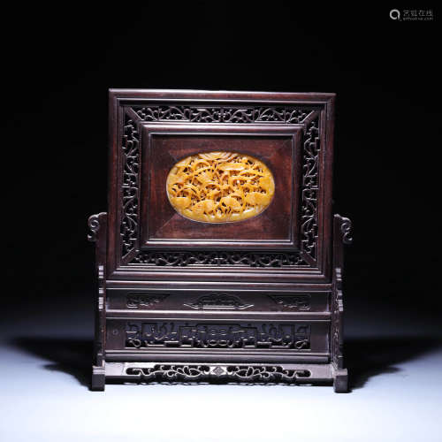 A CARVED WHITE JADE TABLE-SCREEN,QING DYNASTY