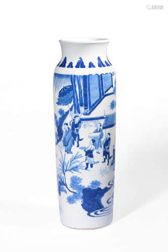 A BLUE AND WHITE CYLINDRICAL VASE,KANGXI PERIOD