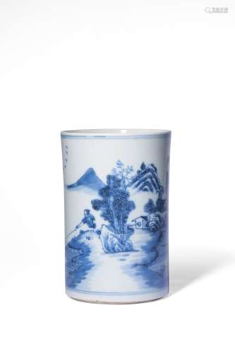 A BLUE AND WHITE ‘LANDSCAPE’BRUSHPOT,KANGXI PERIOD