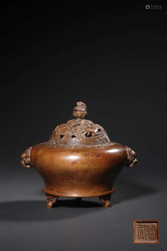 A BRONZE ‘DRAGON’CENSER AND COVER,QING DYNASTY