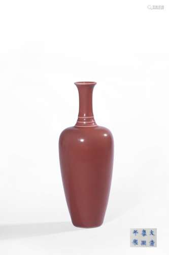 A PEACHBLOOM-TYPE GLAZED VASE,MARK AND PERIOD OF KANGXI