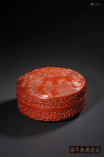 A CARVED CINNABAR LACQUER ‘LANDSCAPE’BOX AND COVER,MARK AND ...