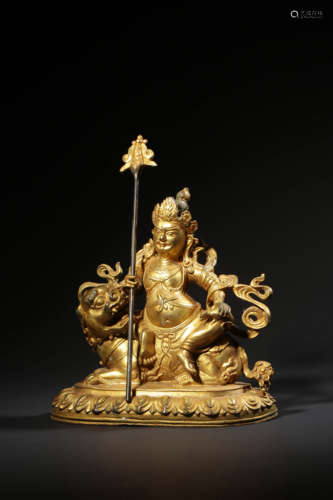 A GILT-BRONZE FIGURE OF VAISHRAVANA,QING DYNASTY