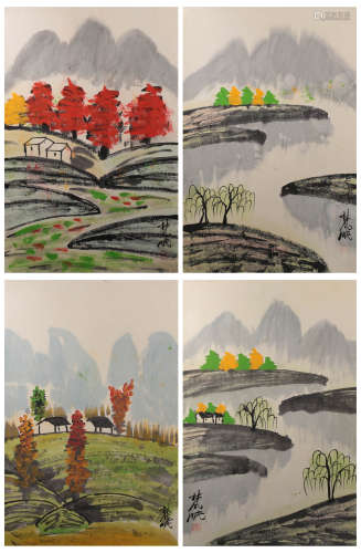 A SET OF LANDSCAPE PAINTING
PAPER MOUNTED
HE XIANGNING MARK
