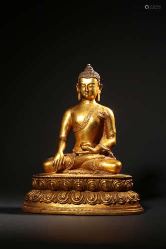 A GILT-BRONZE FIGURE OF BHAISAJYAGURU BUDDHA,QING DYNASTY