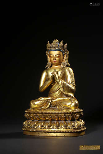 A GILT-BRONZE FIGURE OF VAIRDCANA,MARK AND PERIOD OF YONGLE