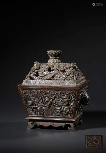 A BRONZE ‘DRAGON’CENSER,COVER AND STAND,MARK AND PERIOD OF Q...
