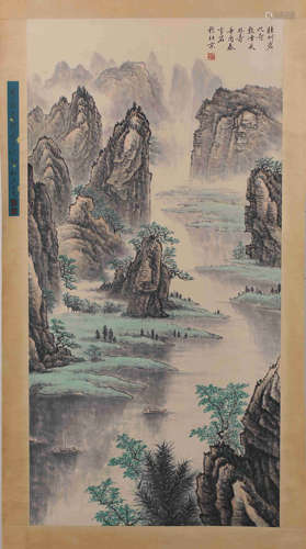 A LANDSCAPE PAINTING 
PAPER SCROLL
BAI XUESHI MARK