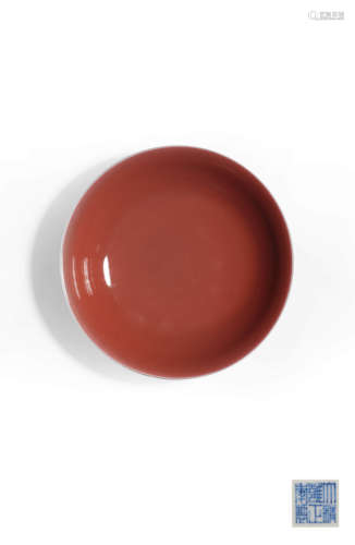 A SACRIFICIAL-RED-GLAZED DISH,MARK AND PERIOD OF YONGZHENG