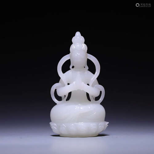 A WHITE JADE FIGURE OF GUANYIN,QING DYNASTY