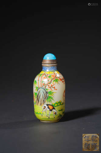 A FAMILLE ROSE PAINTED ENAMEL SNUFF BOTTLE,MARK AND PERIOD O...