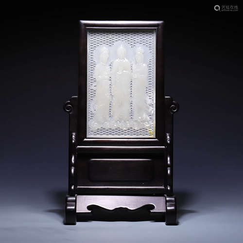 A CARVED WHITE JADE TABLE SCREEM,QING DYNASTY