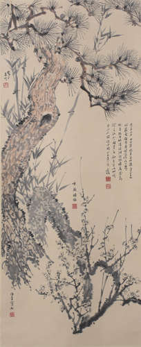 A LANDSCAPE PAINTING 
PAPER SCROLL
YU YOUREN.HE XIANGNIN.CHE...