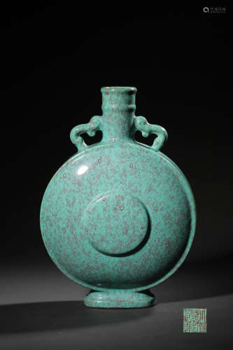 A ROBIN'S-EGG BLUE-GLAZED VASE,MARK AND PERIOD OF QIANLONG