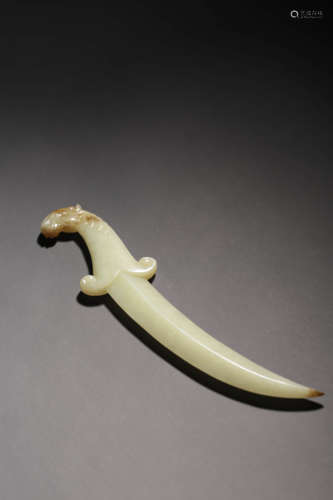 A YELLOW JADE SABER,MARK AND PERIOD OF QIANLONG