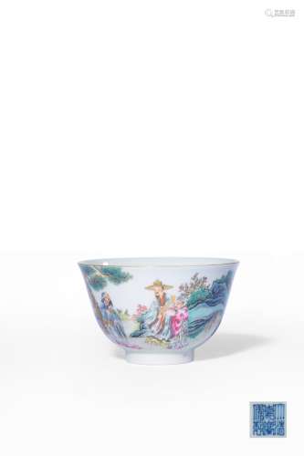 A FAMILLE-ROSE ‘LANDSCAPE’BOWL,MARK AND PERIOD OF JIAQING