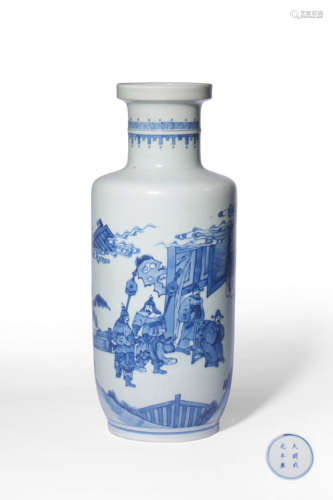 A BLUE AND WHITE‘LANDSCAPE’ROULEAU VASE,CHENGHUA MARK,QIANLO...