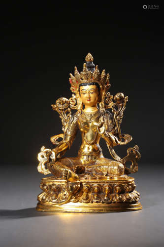 A GILT-BRONZE FIGURE OF TARA,QING DYNASTY