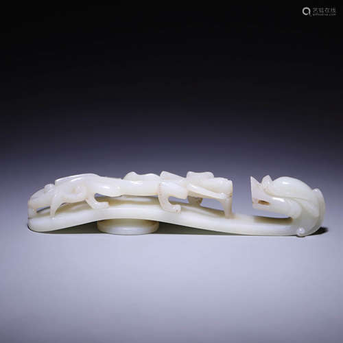 A WHITE JADE‘DRAGON’BELT BUCKLE,QING DYNASTY