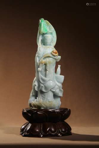 A JADEITE FIGURE OF GUANYIN,QING DYNASTY