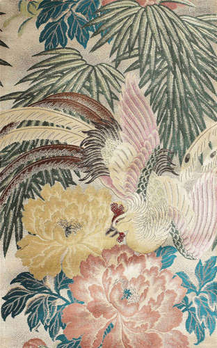 AN EMBROIDERED ‘PHOENIX AND PEONY’SILK,QING DYNASTY