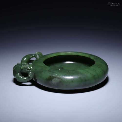 A SPINACH JADE‘DRAGON’WASHER,QING DYNASTY