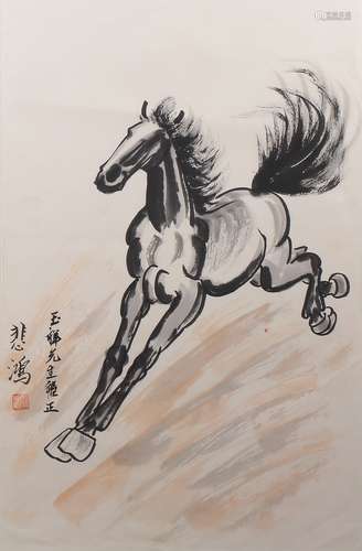 A HORSE PAINTING
PAPER MOUNTED XU BEIHONG MARK