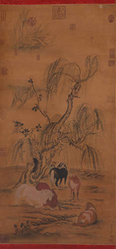 A LANDSCAPE PAINTING 
SILK SCROLL
LANG SHINING MARK