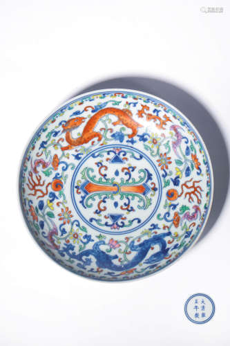 A DOUCAI DISH MARK AND PERIOD OF YONGZHENG