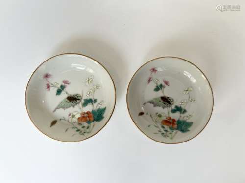 A pair of famille rose dishes, marked, Qing Dynasty Pr.