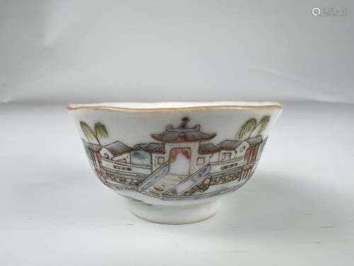A rare cup specially designed with famous scene, marked, Qin...
